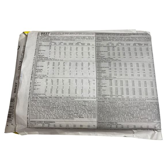 Vtg McCall's Girl's Medieval Dress Costume 8937 Cape Hat Sz 10 12 Zooterz UNCUT - Picture 11 of 15